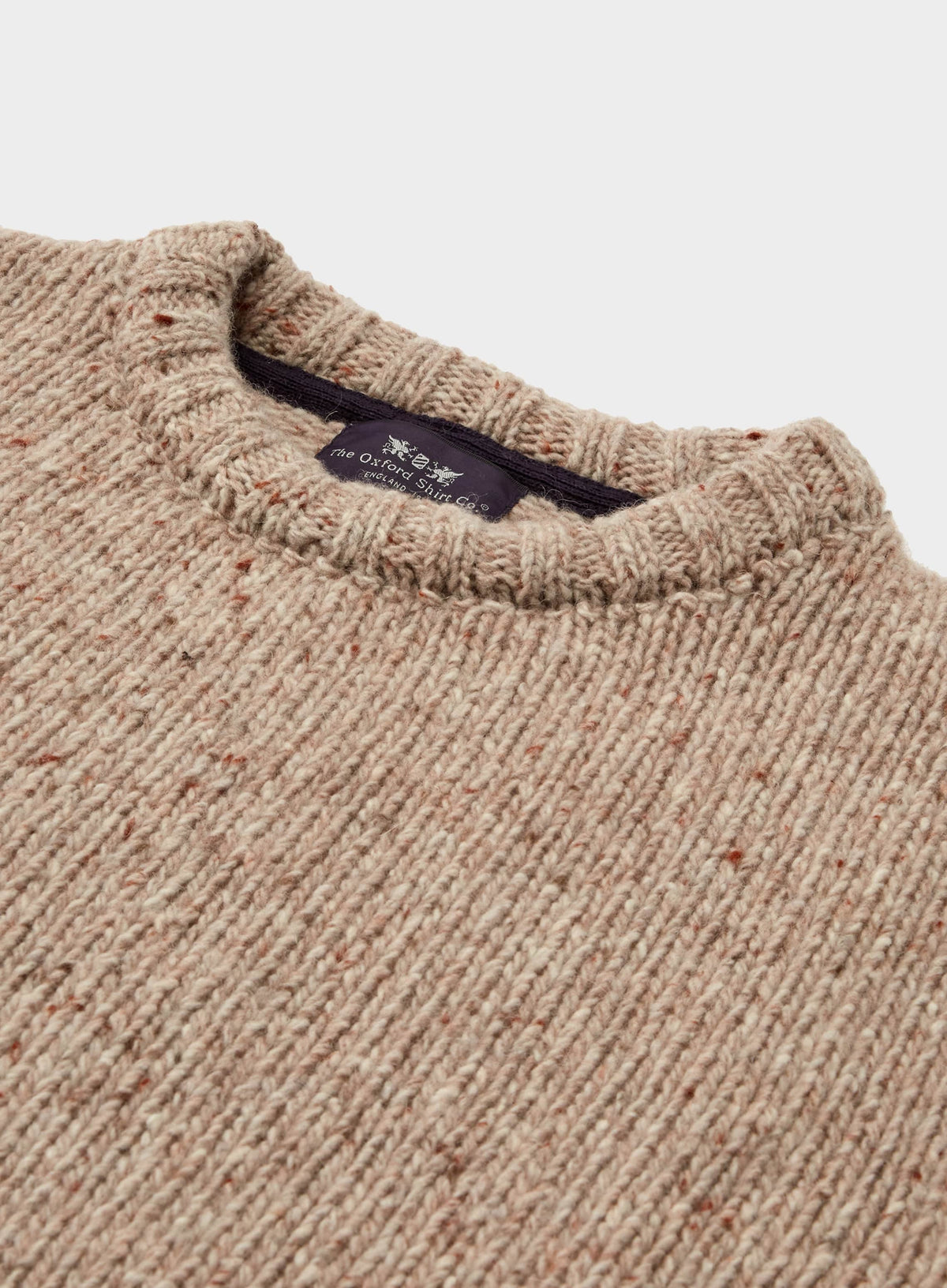 Men’s knitted neppy crew neck jumper in Oatmeal.