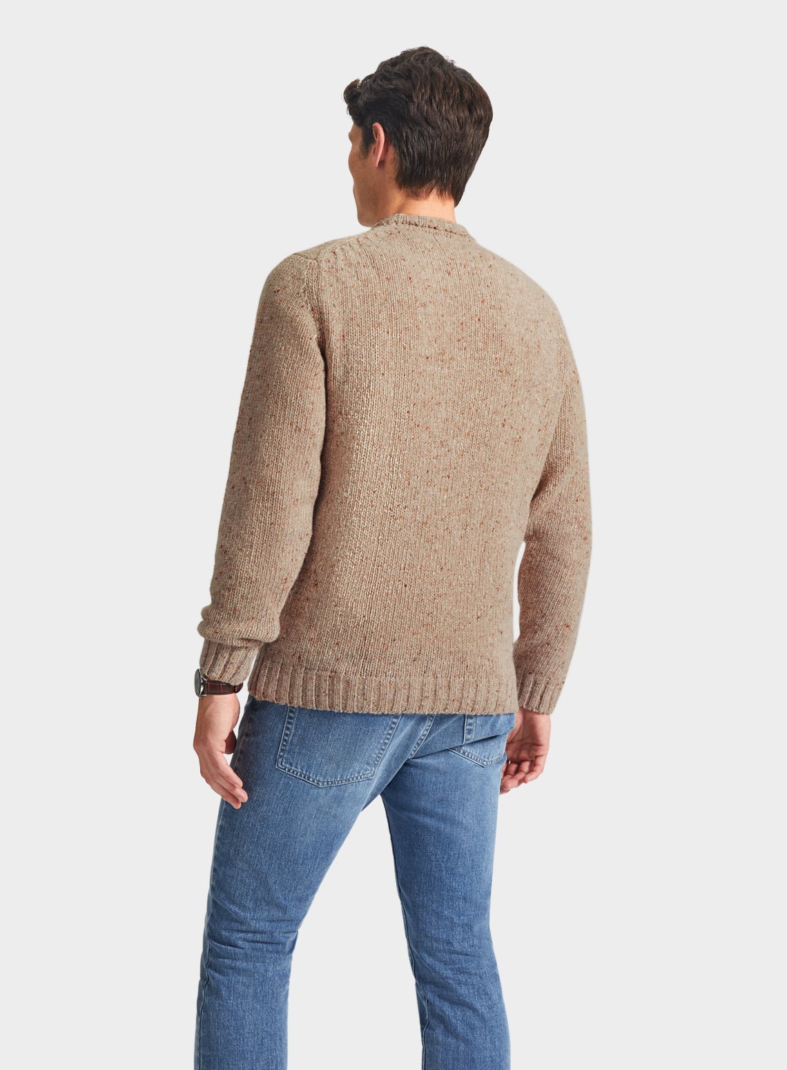 Men’s knitted neppy crew neck jumper in Oatmeal.