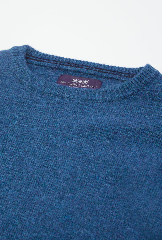 Men’s lambswool crew neck jumper in Blue.