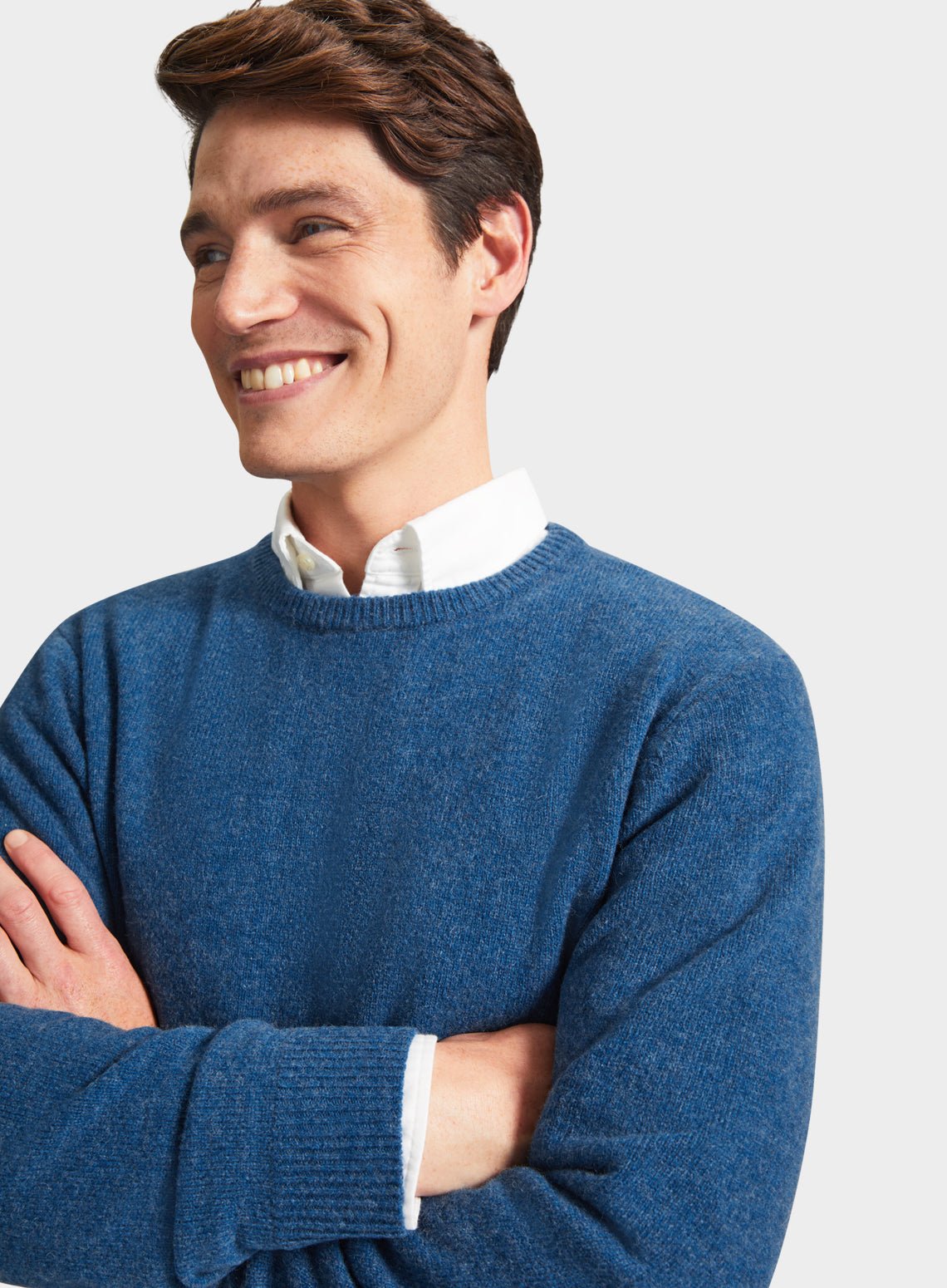 Men’s lambswool crew neck jumper in Blue.