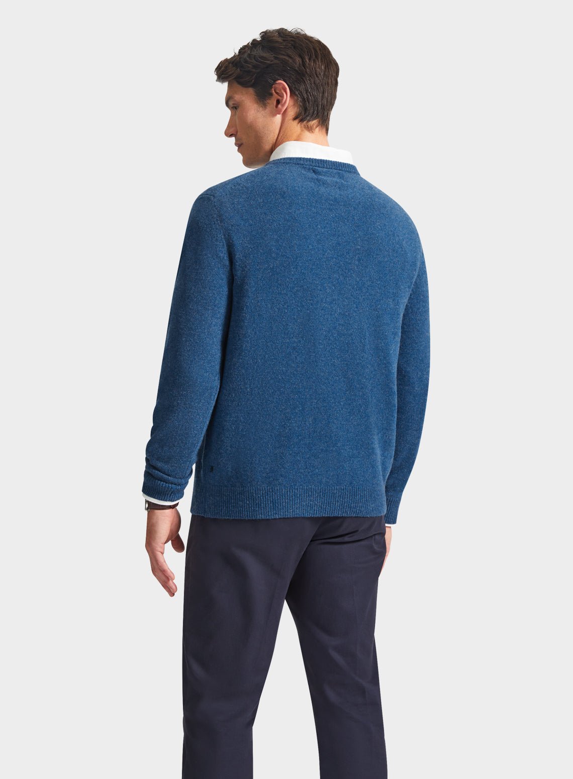 Men’s lambswool crew neck jumper in Blue.