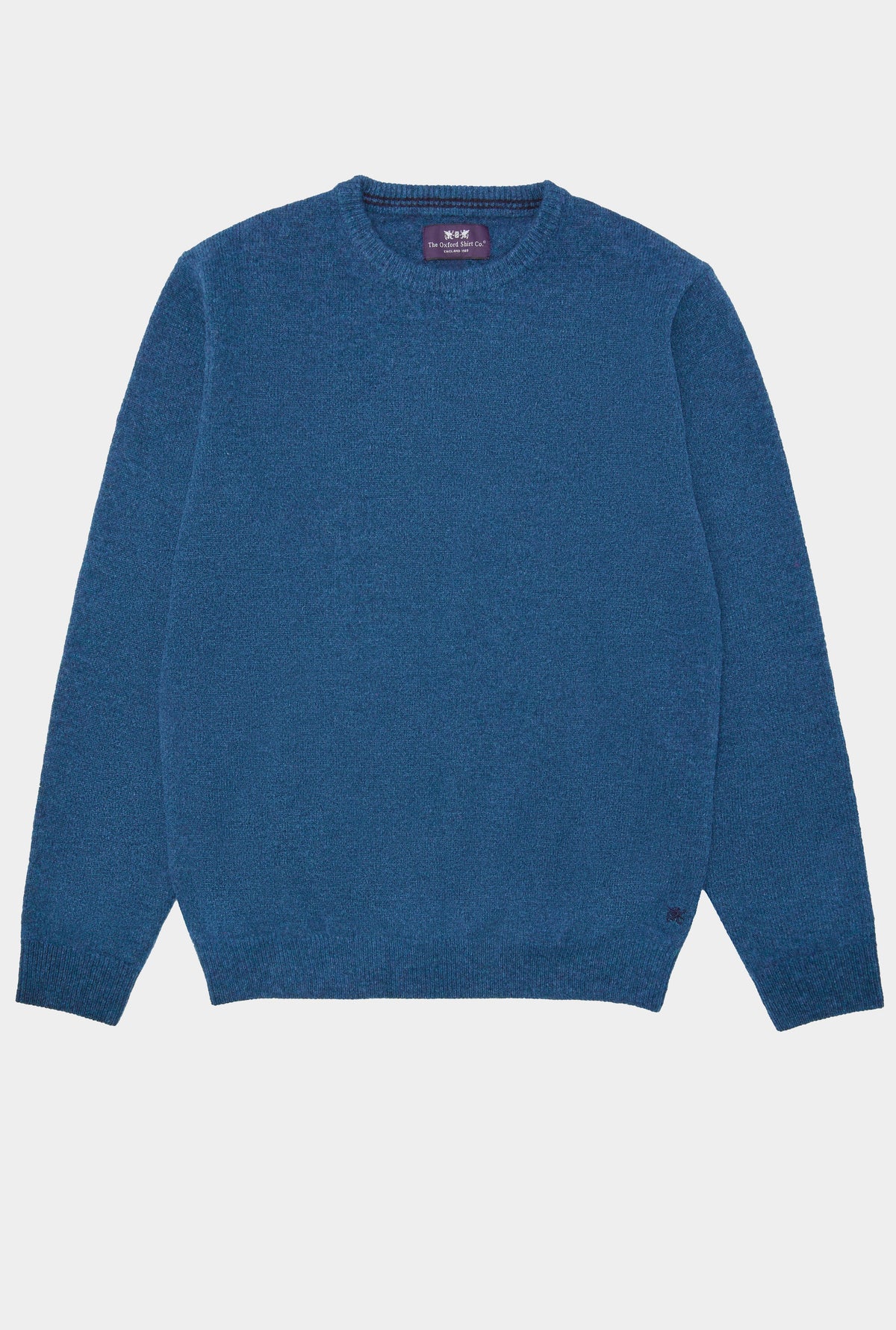 Men’s lambswool crew neck jumper in Blue.