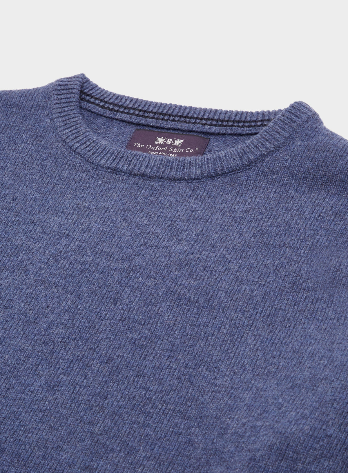 Men’s lambswool crew neck jumper in Denim.