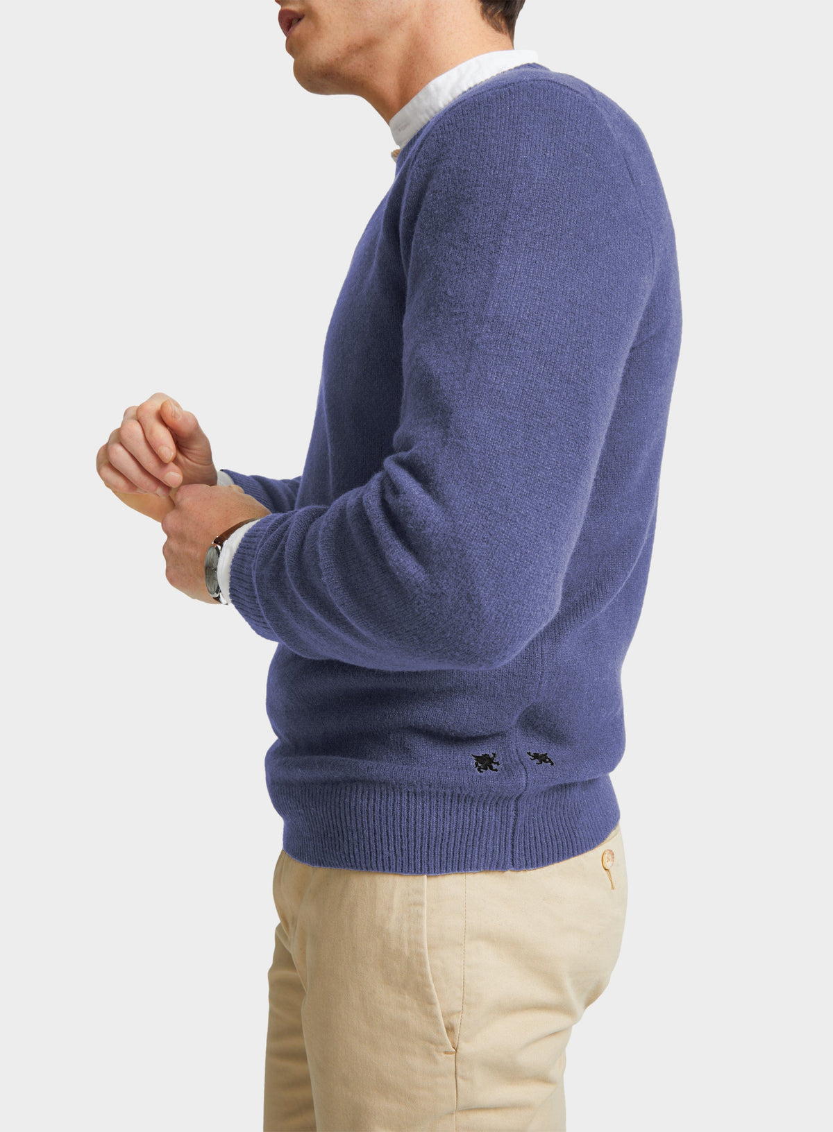 Men’s lambswool crew neck jumper in Denim.