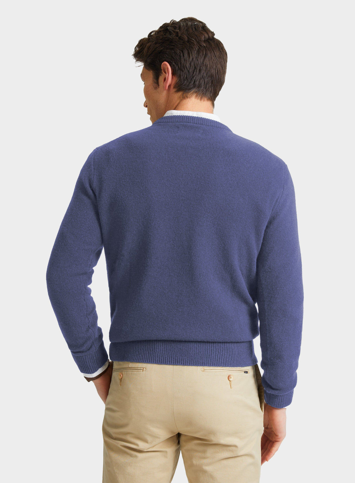Men’s lambswool crew neck jumper in Denim.