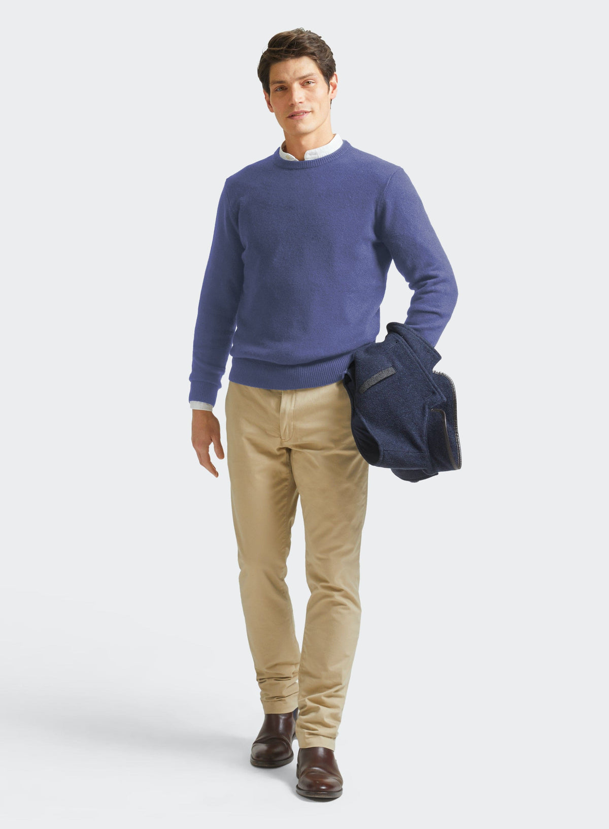 Men’s lambswool crew neck jumper in Denim.