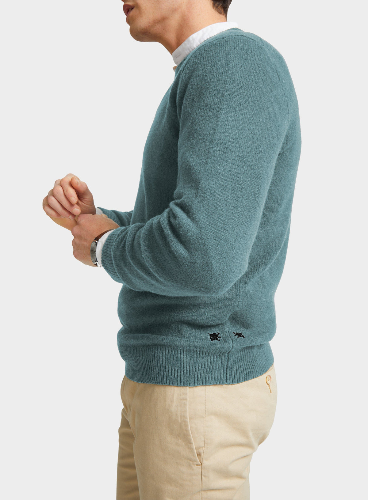 Men’s lambswool crew neck jumper in Green.
