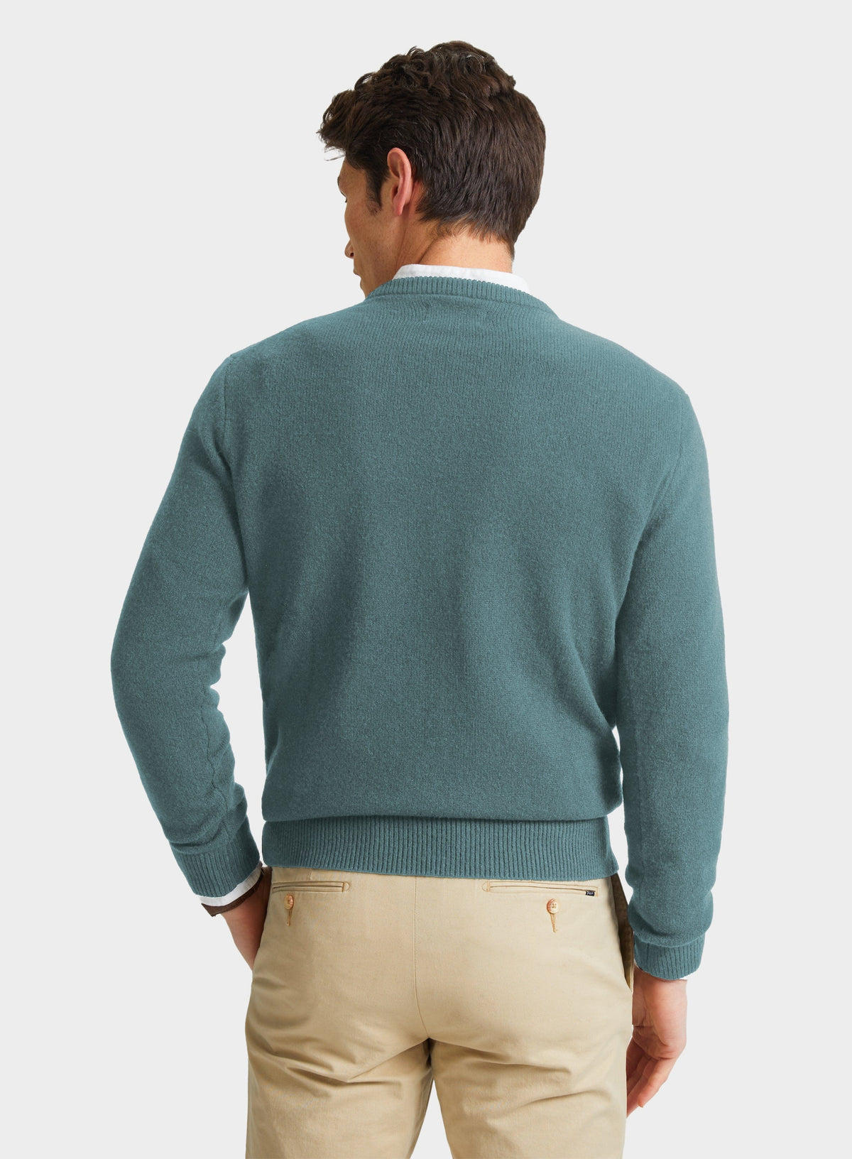 Men’s lambswool crew neck jumper in Green.
