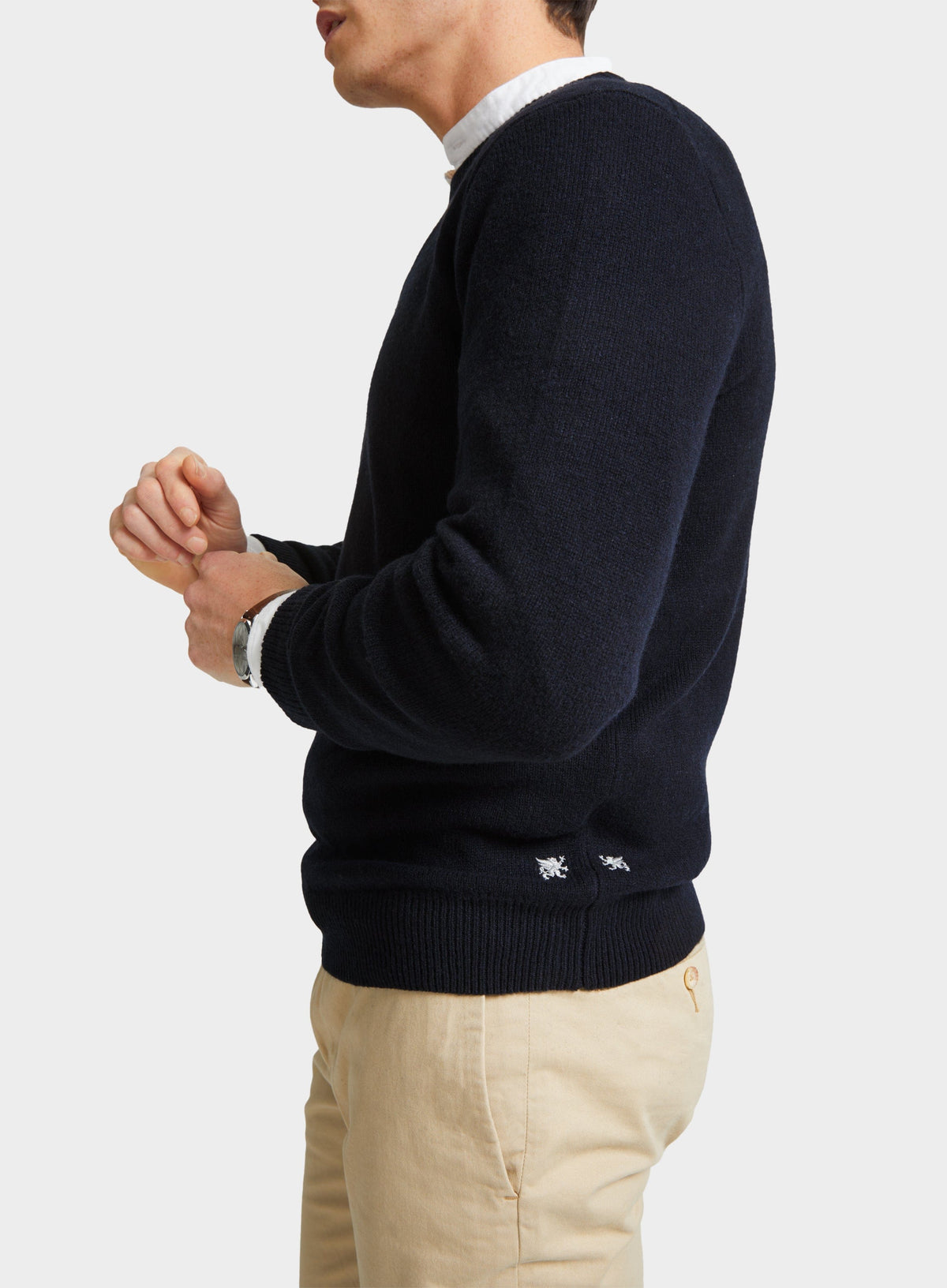 Men’s lambswool crew neck jumper in Navy.