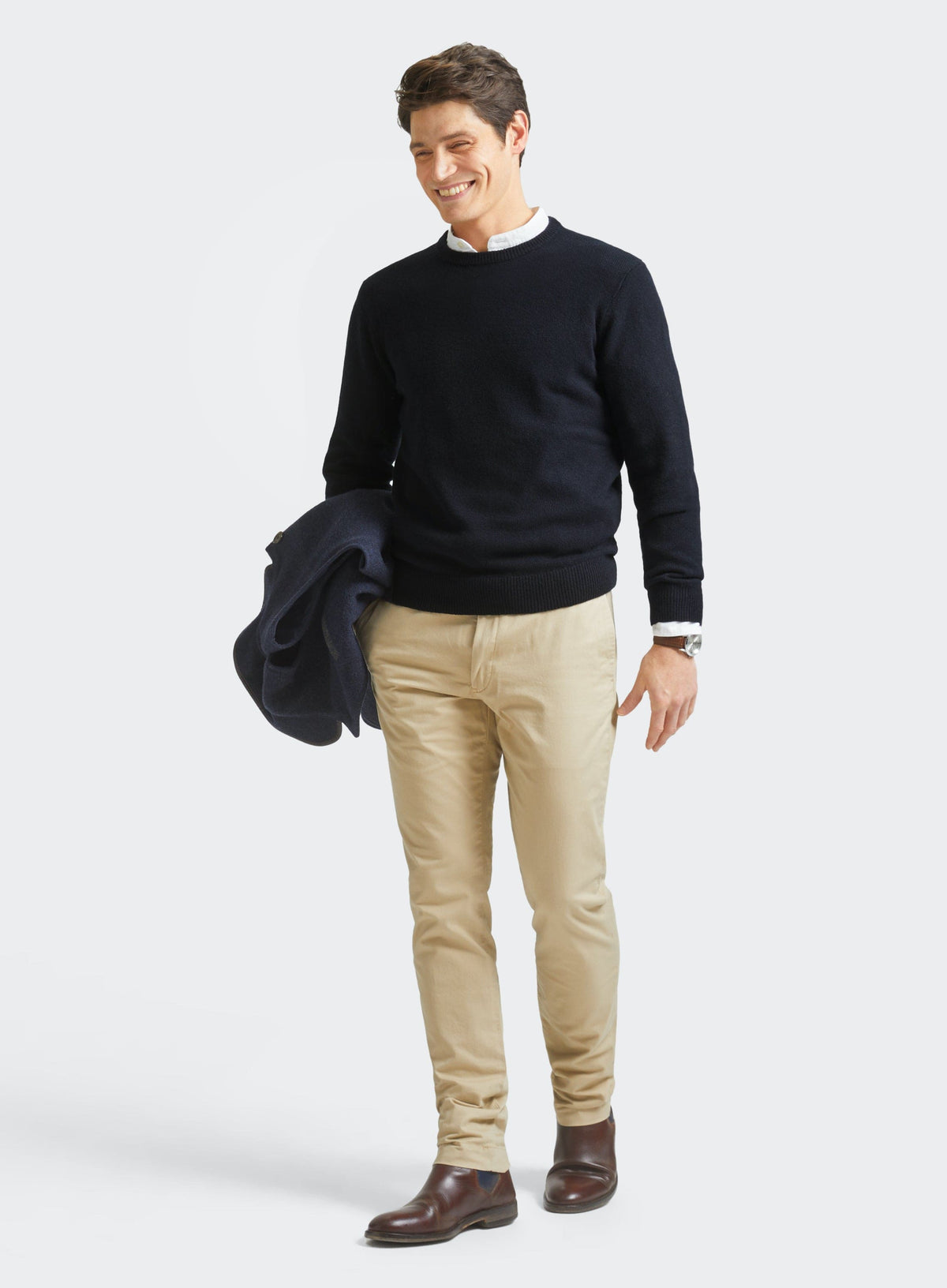 Men’s lambswool crew neck jumper in Navy.