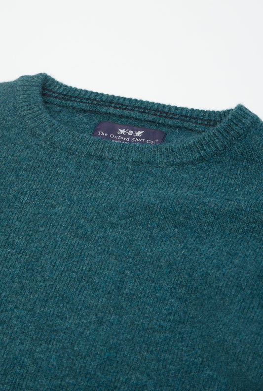 Men’s lambswool crew neck jumper in Petrol.