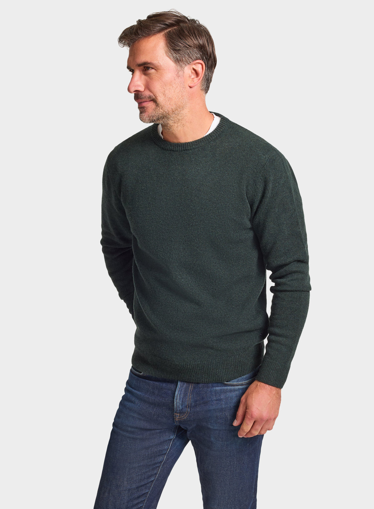 Men’s lambswool crew neck jumper in Sage.