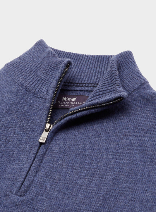 Men’s lambswool quarter zip jumper in Denim.