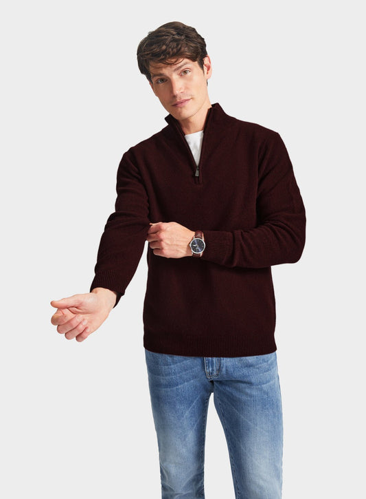 Men’s lambswool quarter zip jumper in Red.