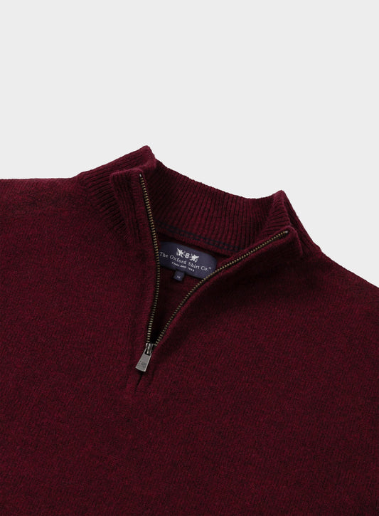 Men’s lambswool quarter zip jumper in Red.