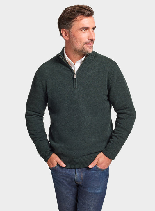Men’s lambswool quarter zip jumper in Sage.