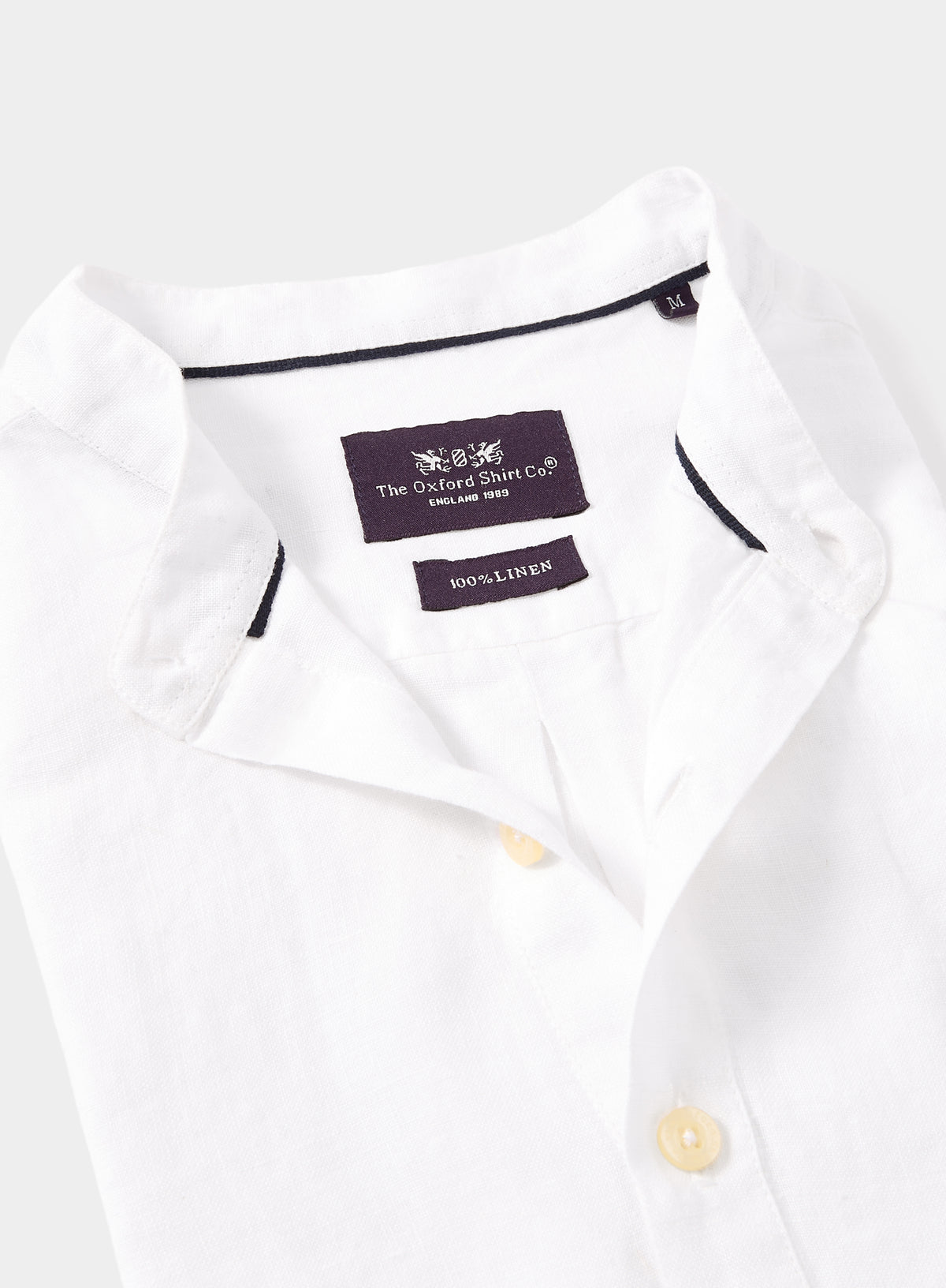 Men’s nehru collar linen shirt in White.