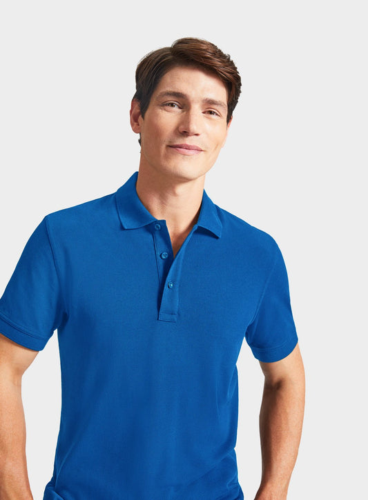 Men’s pique polo shirt in Mid Blue.