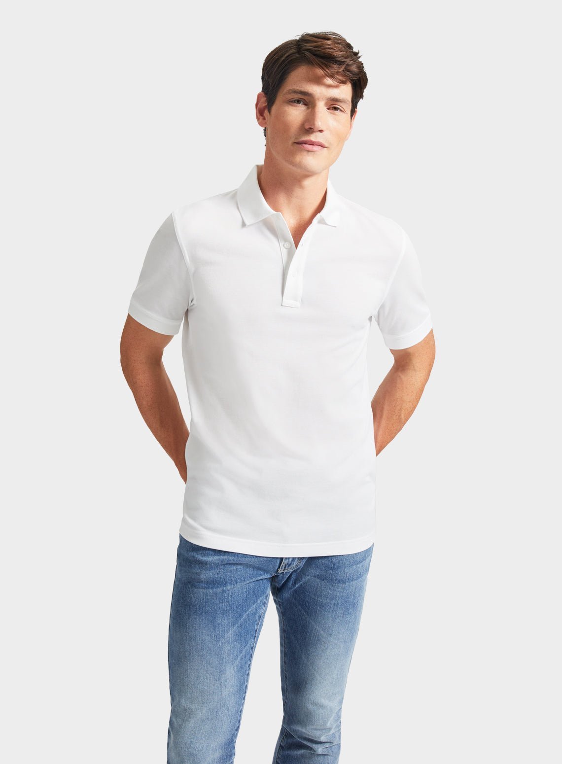 Men’s pique polo shirt in White.