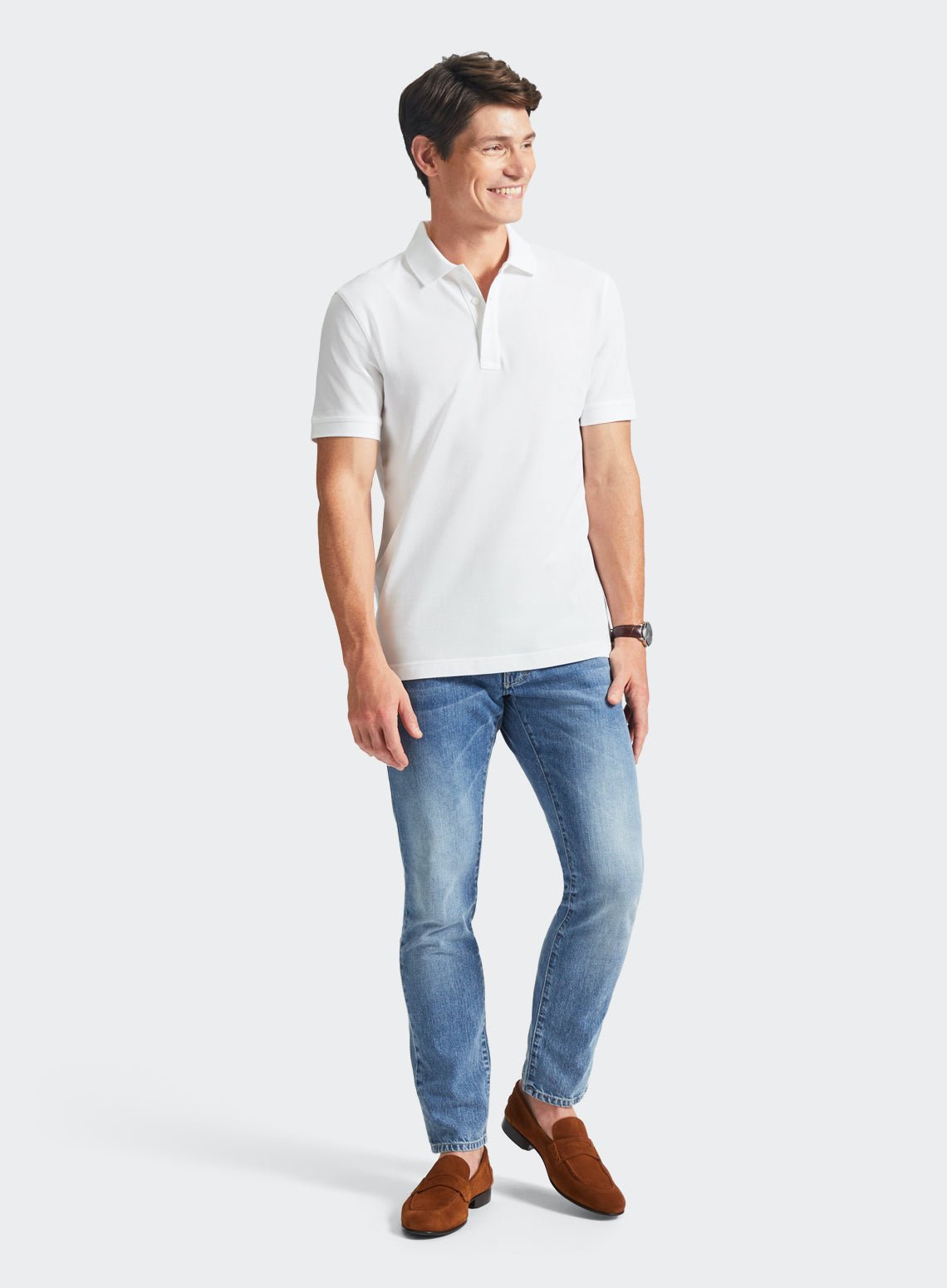 Men’s pique polo shirt in White.
