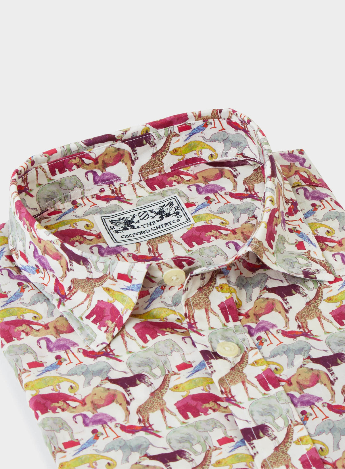 Men’s shirt in Queue for the Zoo Purple Liberty fabric.