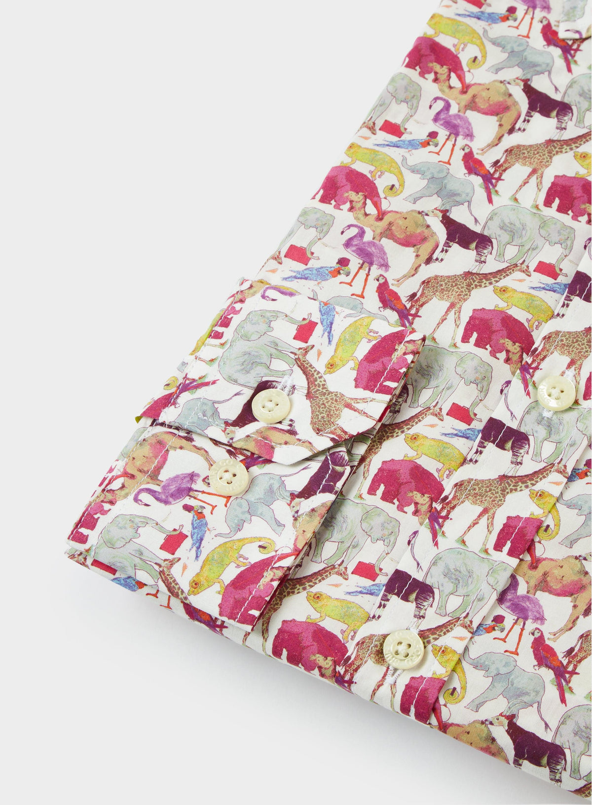 Men’s shirt in Queue for the Zoo Purple Liberty fabric.