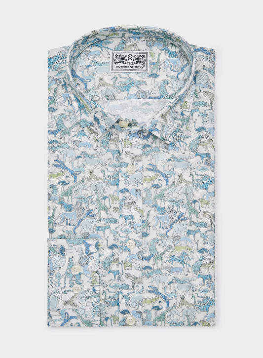 Men’s shirt in Safari Blues Liberty fabric.