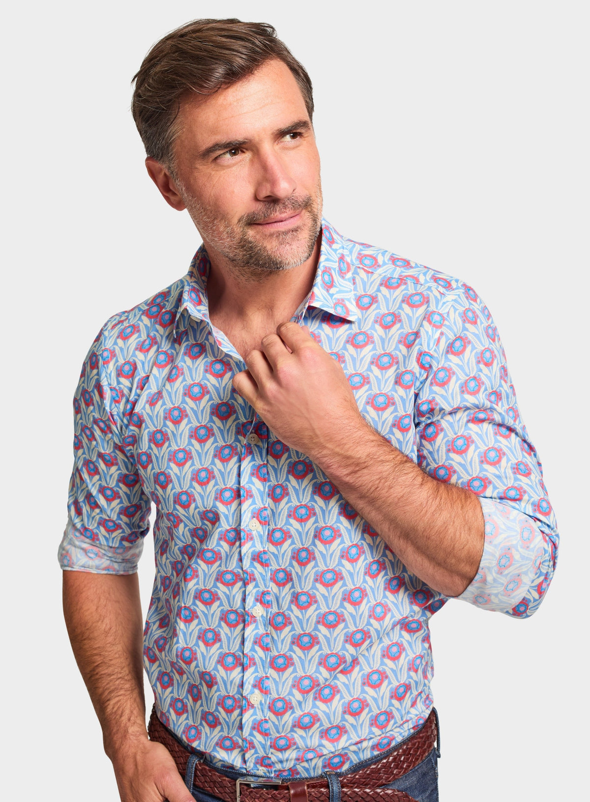 Men’s shirt in Sunflower Blooms Liberty fabric.