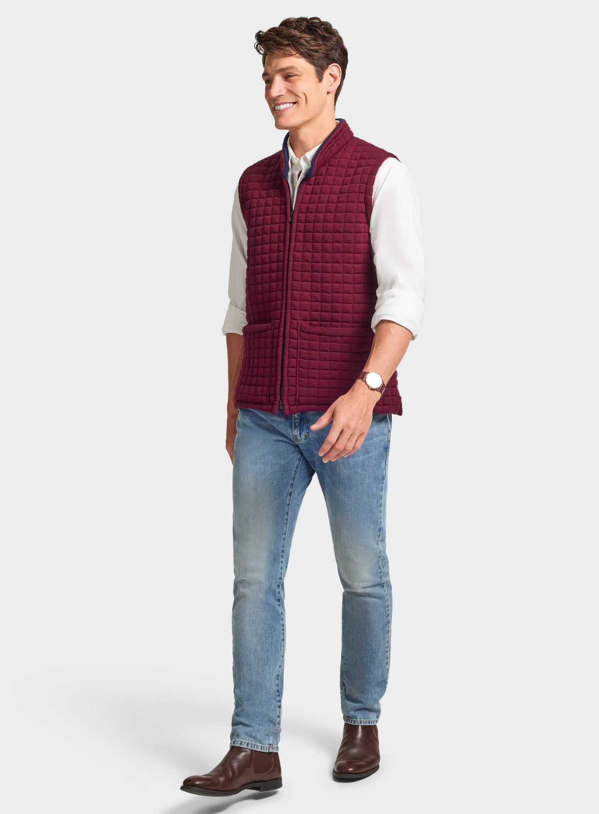 Men’s Thermatex quilted gilet in Burgundy.