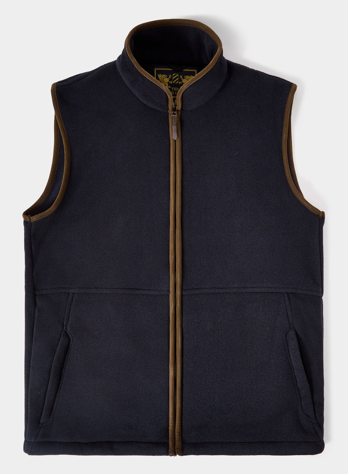 Men’s trimmed fleece gilet in Navy.