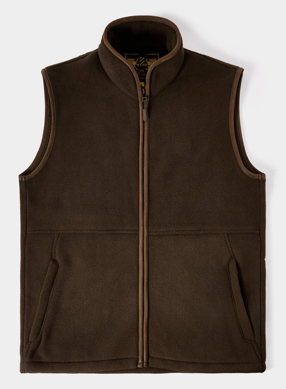 Men’s trimmed fleece gilet in Olive.