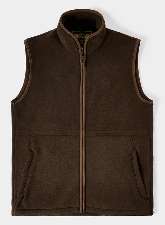 Men’s trimmed fleece gilet in Olive.