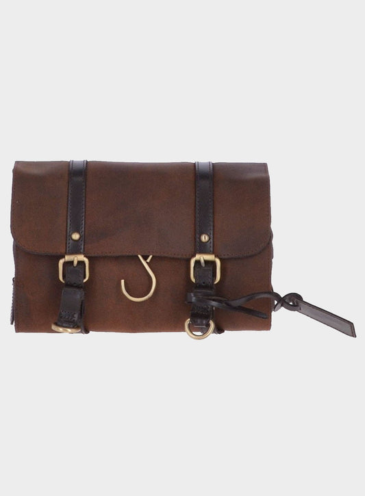 Men’s Trinity leather wash bag in Brown.