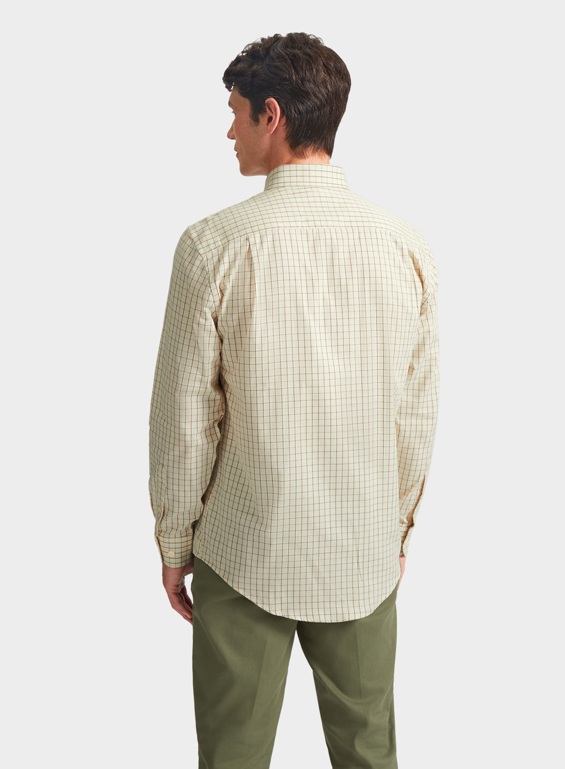 Button Down Tattersall Shirt in Beige and Green Check