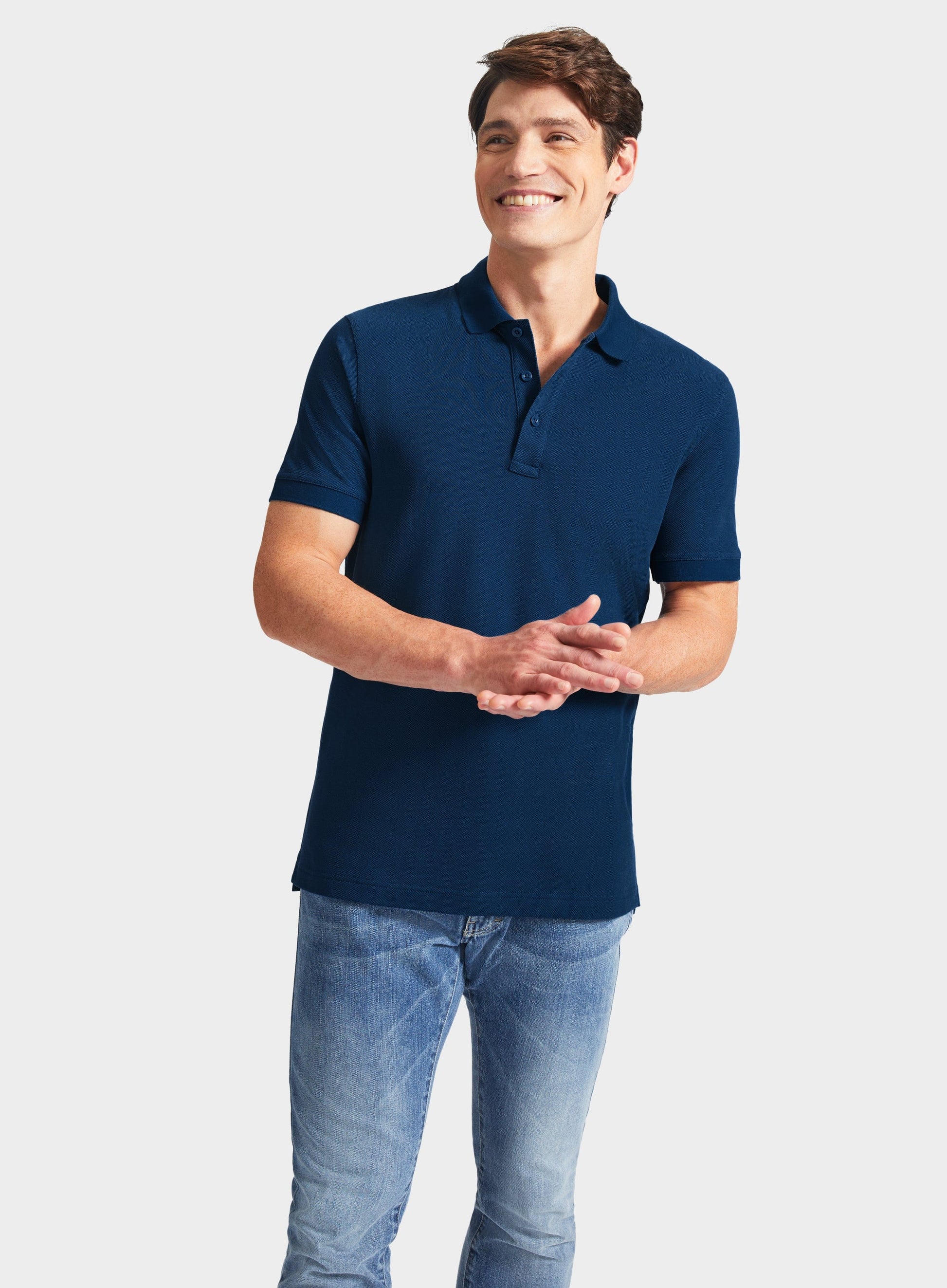 Pique Polo Shirt in Blue Oxford Shirt