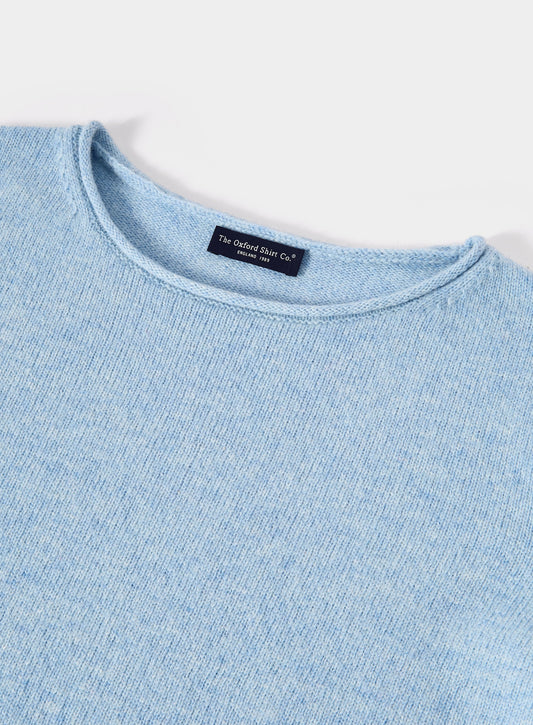 Roll Edge Neck Jumper - Blue