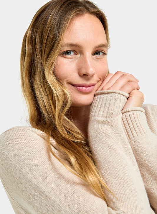 Roll Edge Neck Jumper - Cream