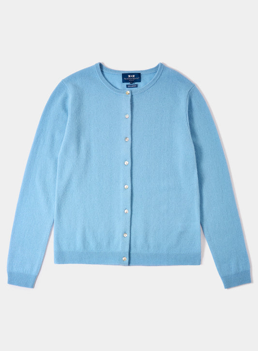 Women’s cashmere cardigan in Periwinkle.