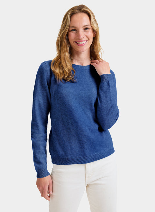 Women’s cashmere crew neck jumper in Denim.