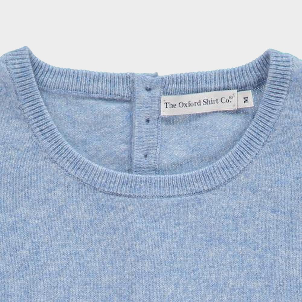 Women’s cashmere crew neck jumper in Sky.
