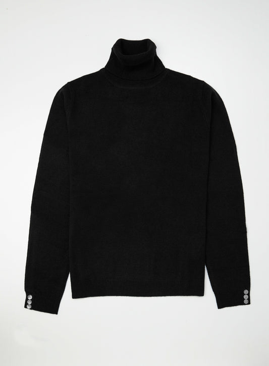 Women’s cashmere roll neck jumper in Black.