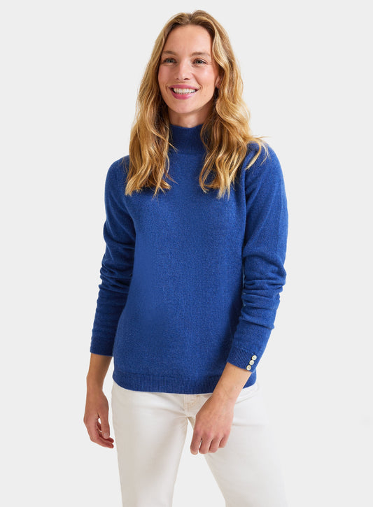 Women’s cashmere roll neck jumper in Denim.