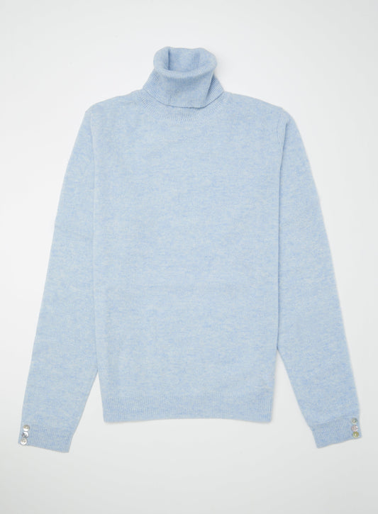 Women’s cashmere roll neck jumper in Frost.