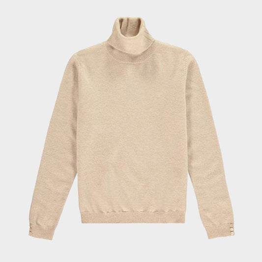 Women’s cashmere roll neck jumper in Natural.