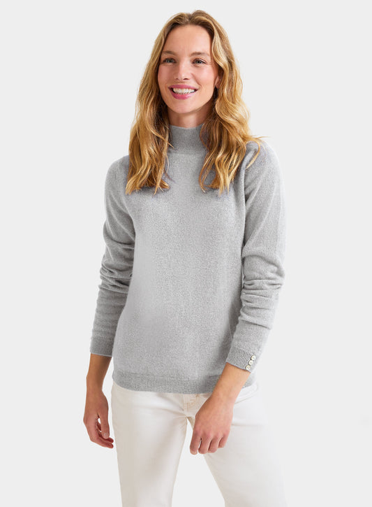 Women’s cashmere turtle neck jumper in Light Grey.