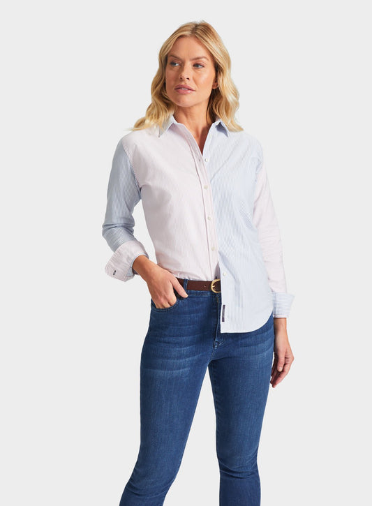 Women’s classic colour-block Oxford shirt in Blue and Pink Stripe.