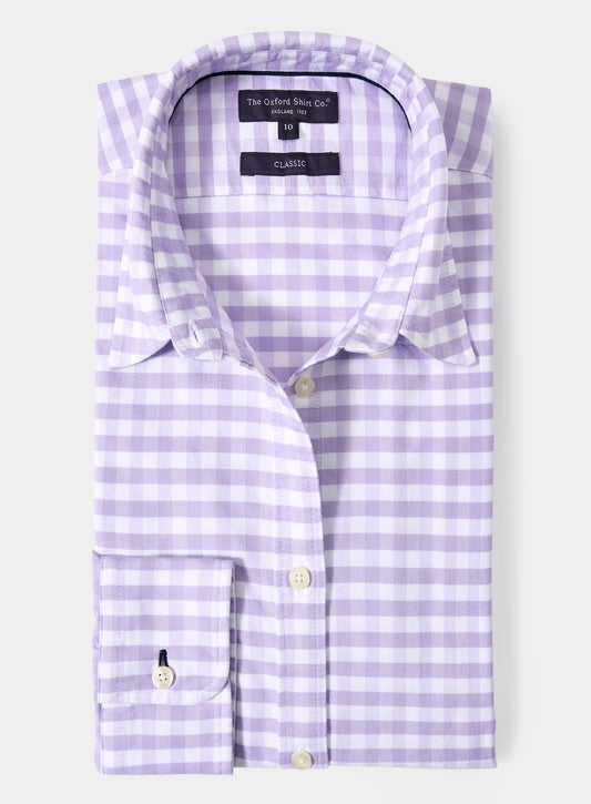 Women’s classic Oxford shirt in Purple Check.