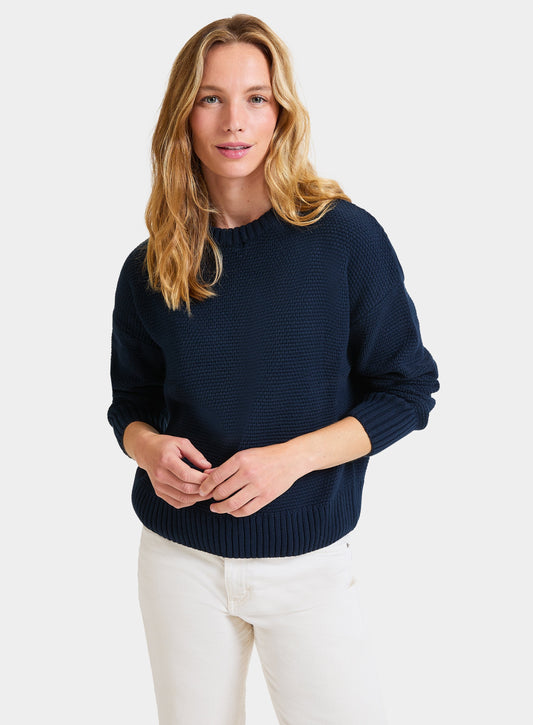 Women’s cotton blackberry crew neck jumper in Navy.
