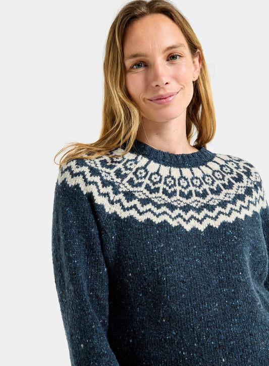 Women’s crew neck fairisle jumper in Navy.