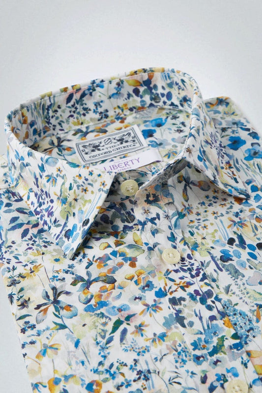 Women’s shirt in Felda Blue Liberty fabric.